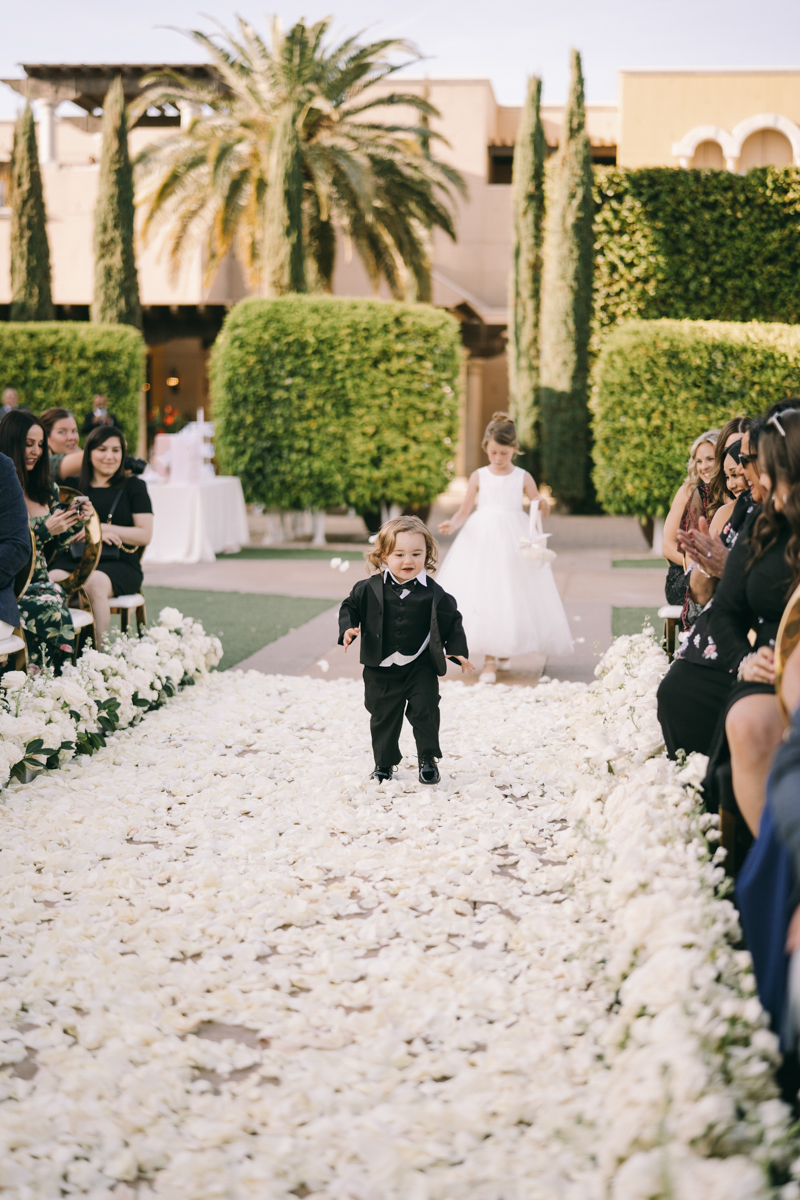 glam white rose petal wedding