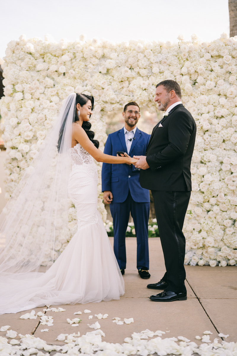 modern and glam white rose ceremony square altar