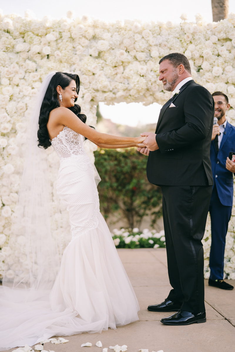 modern and glam white rose ceremony square altar