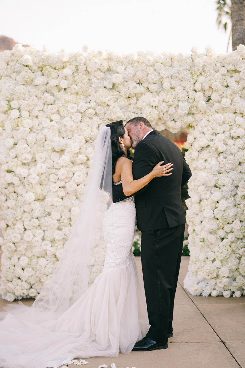 modern and glam white rose ceremony square altar