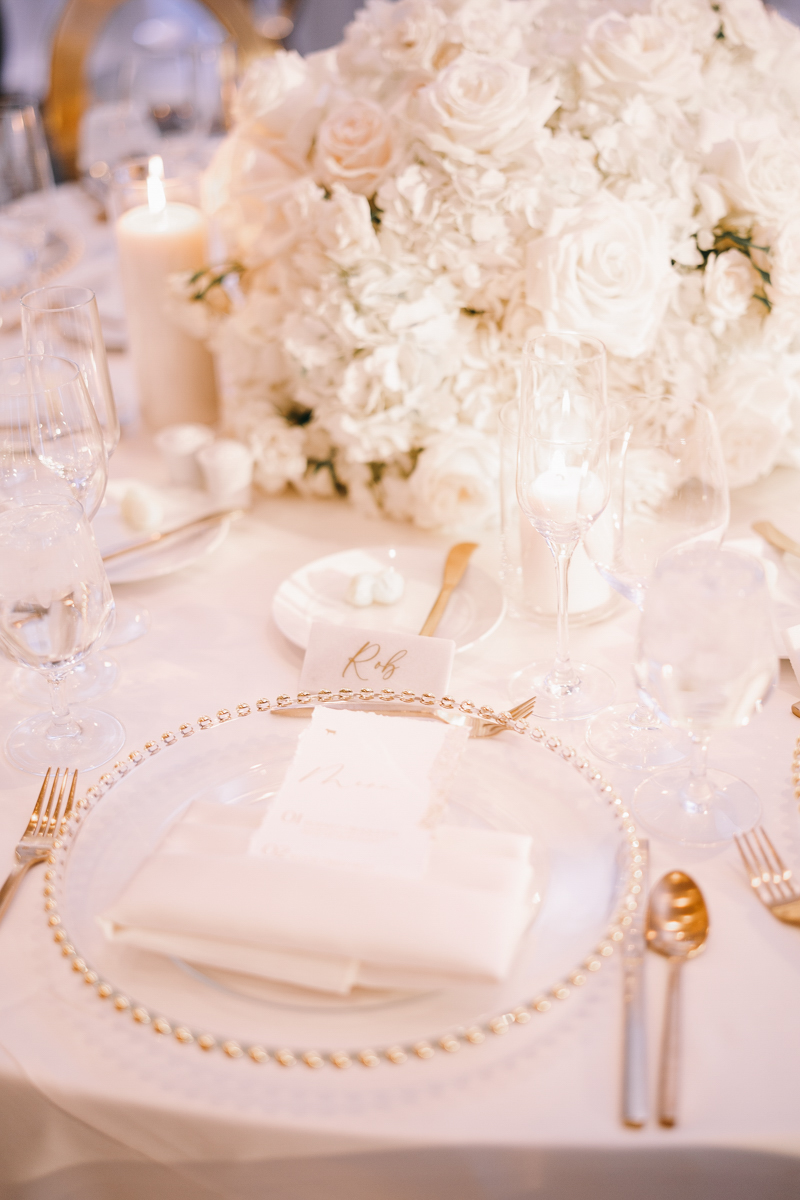 white orchids and white roses wedding with gold accents