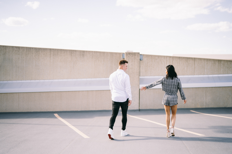 rooftop modern engagement session 