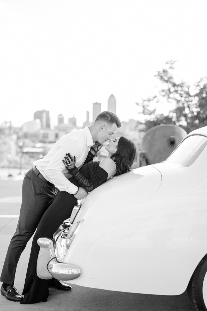 vintage old hollywood bentley engagement session