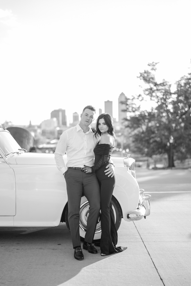 vintage old hollywood bentley engagement session