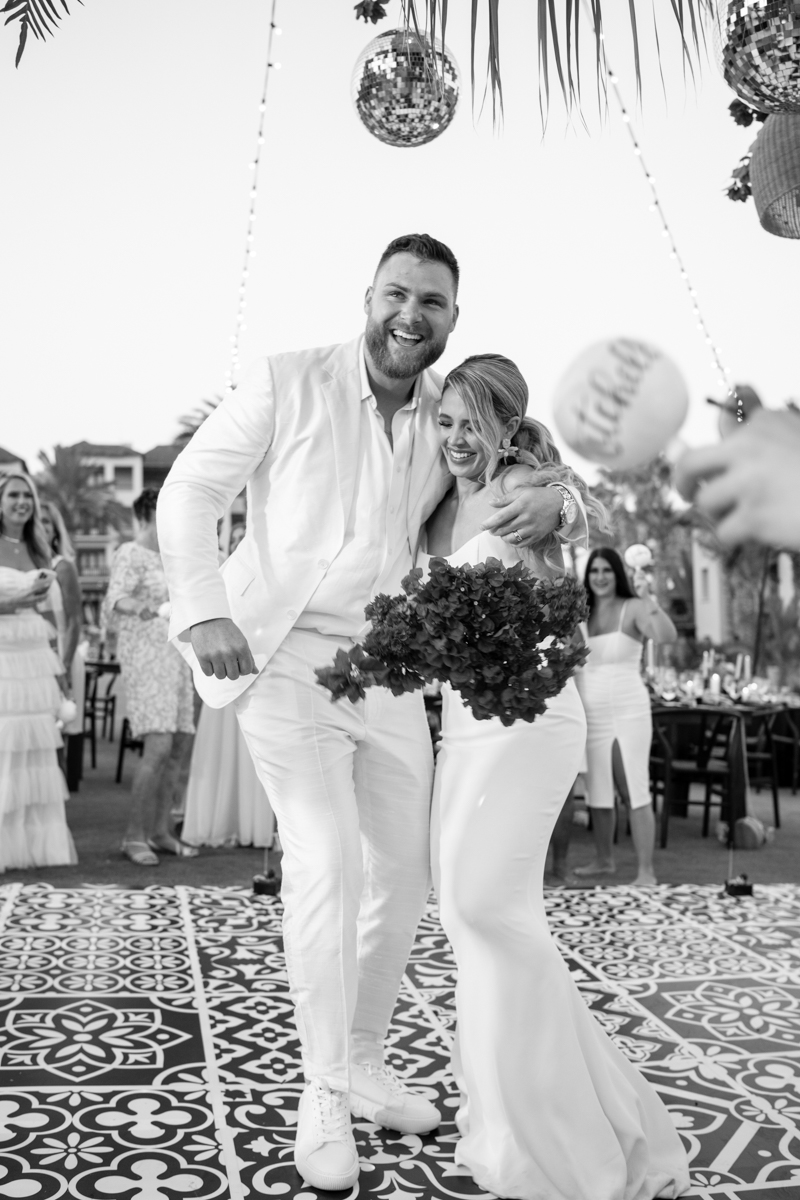 dance floor at cabo wedding with mexican tile