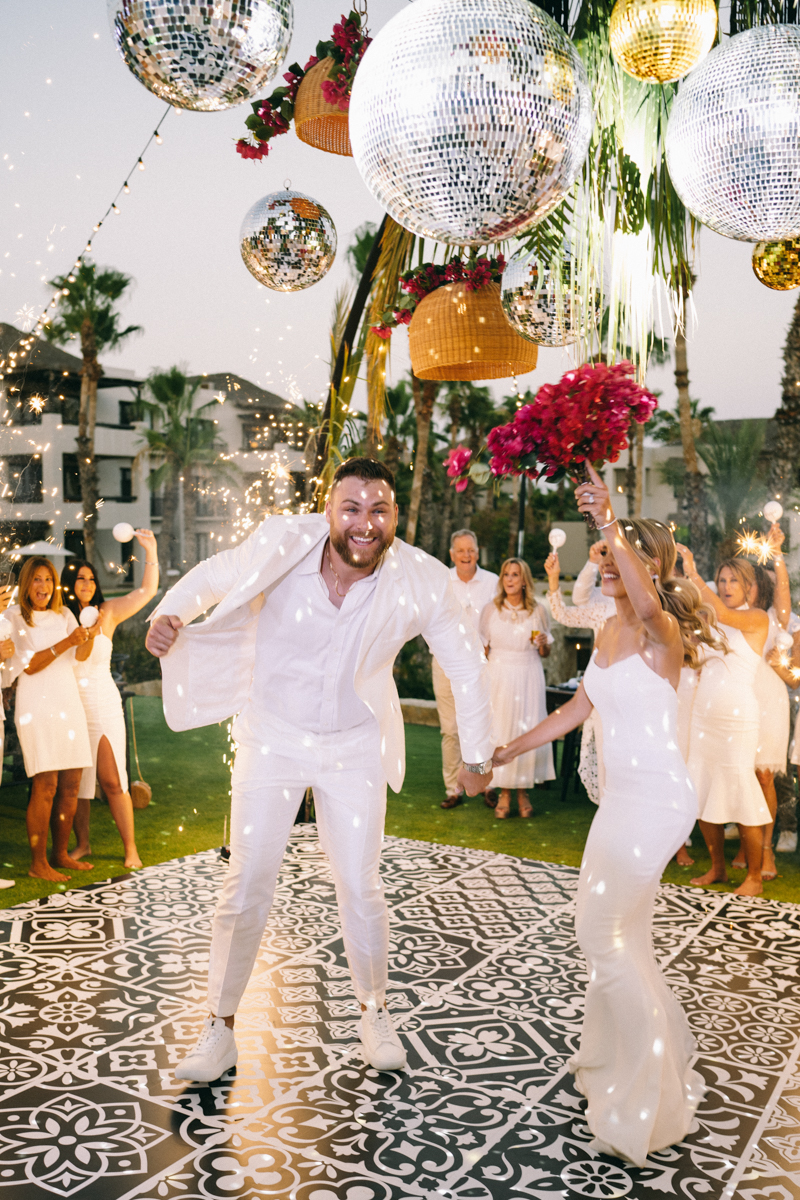 dance floor at cabo wedding with mexican tile