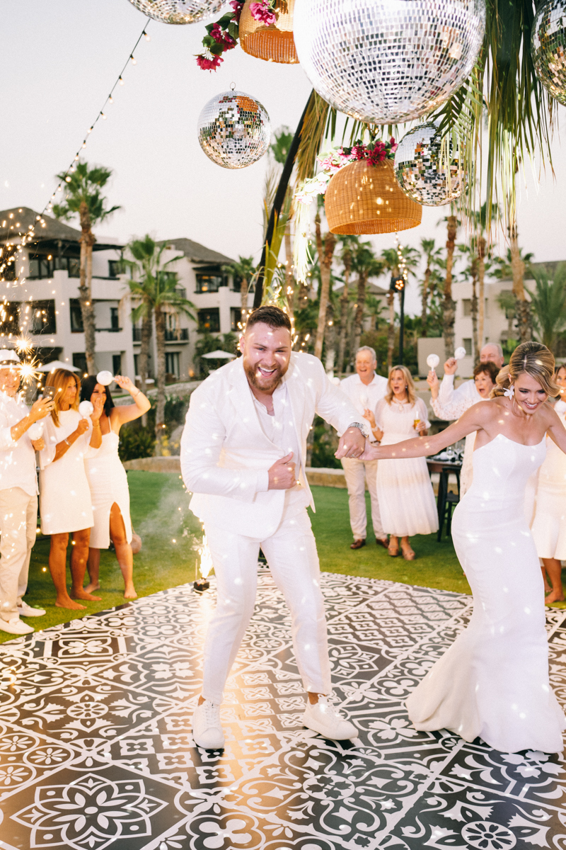 dance floor at cabo wedding with mexican tile