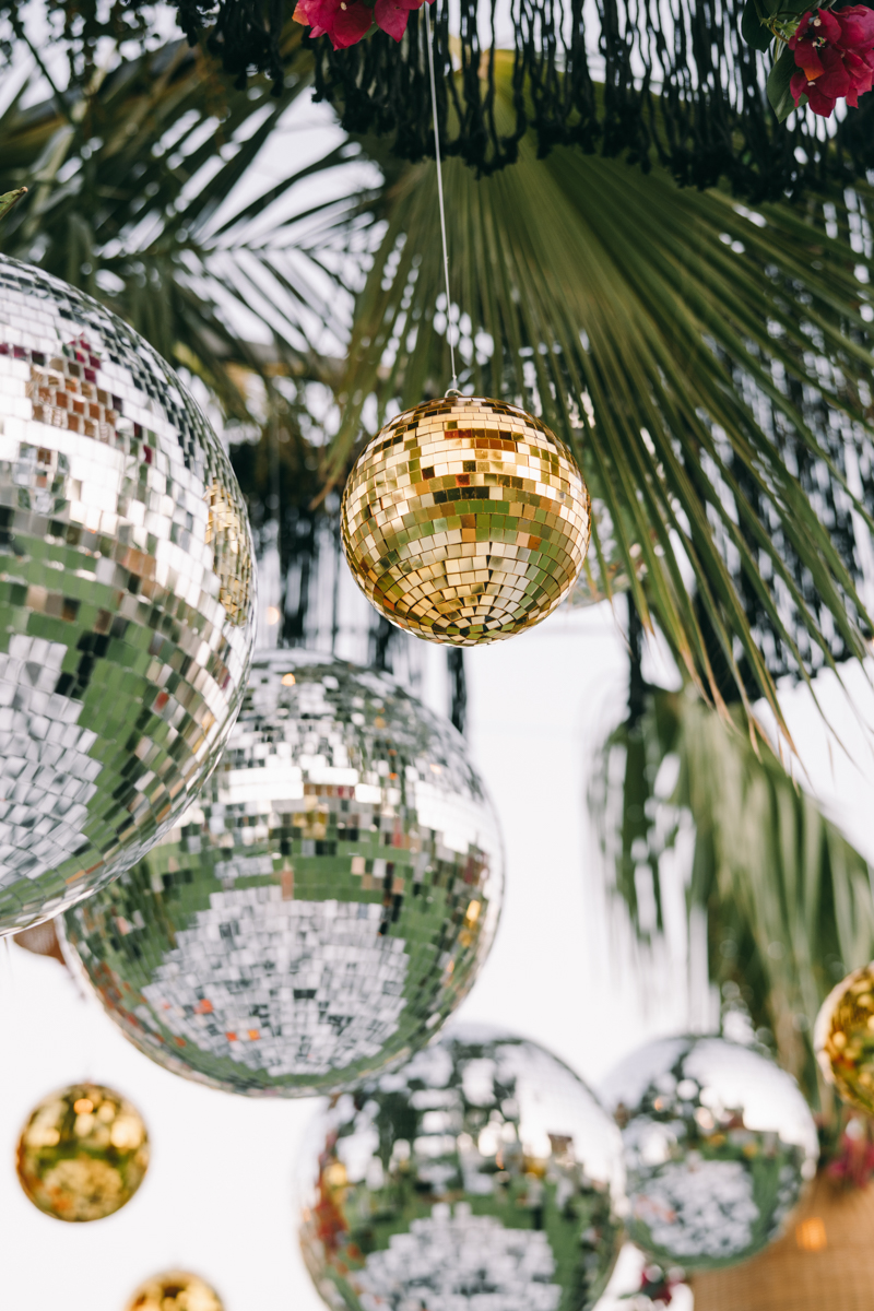 disco balls at cabo wedding