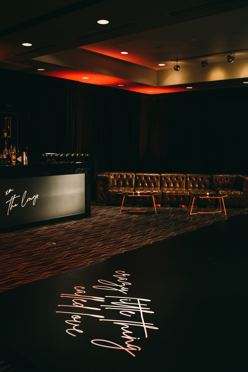 reception party room with dark moody lighting