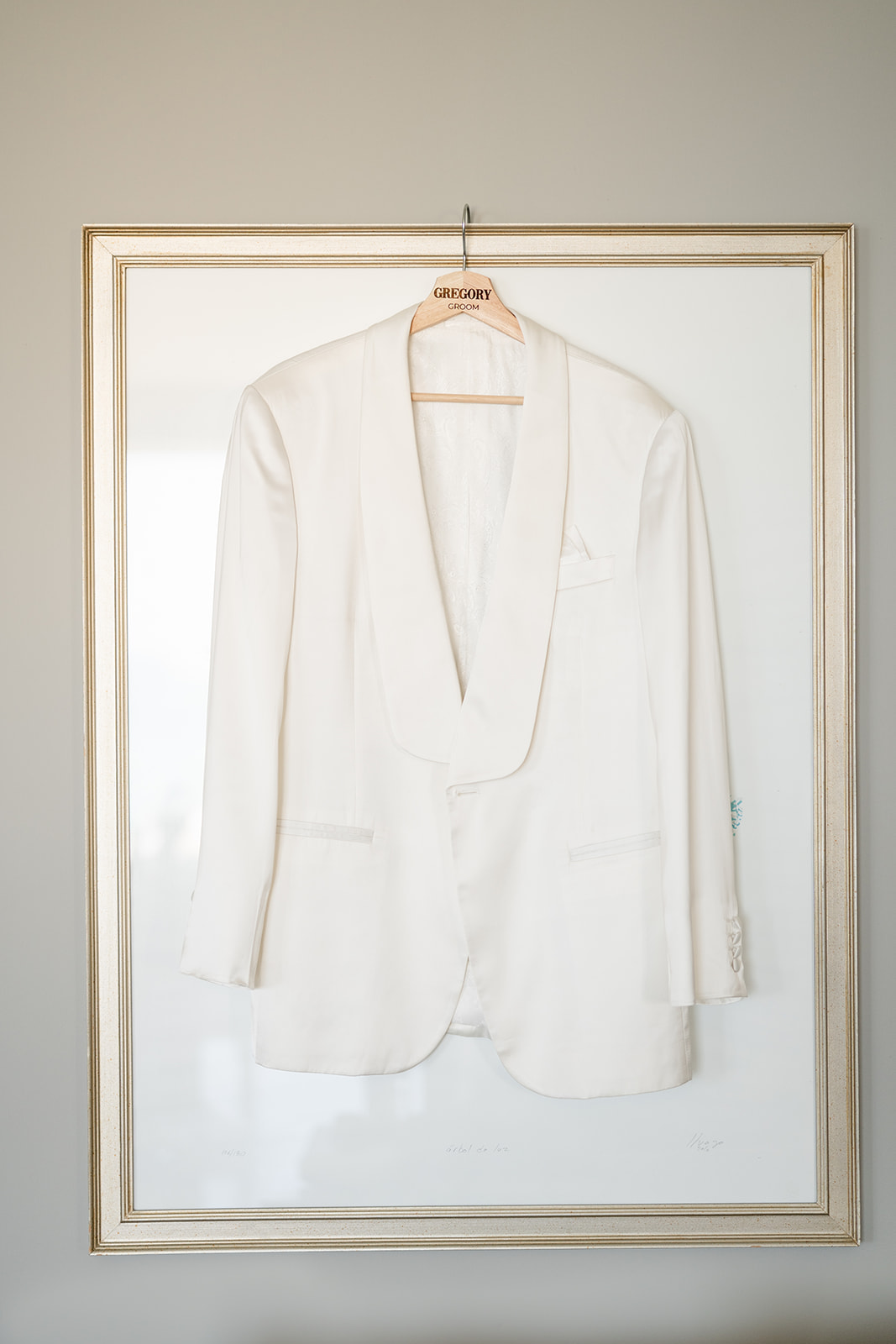 grooms jacket hanging up