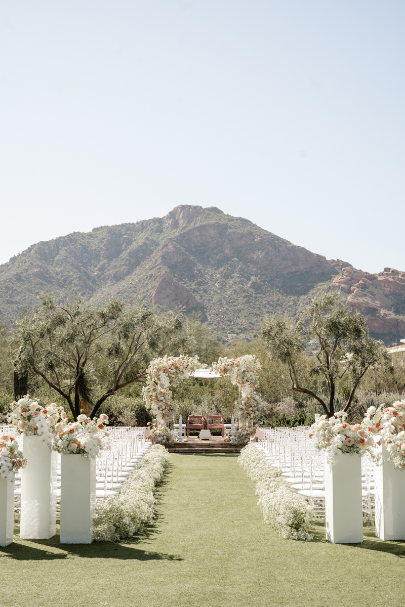 indian ceremony with camelback mountain as backdrop