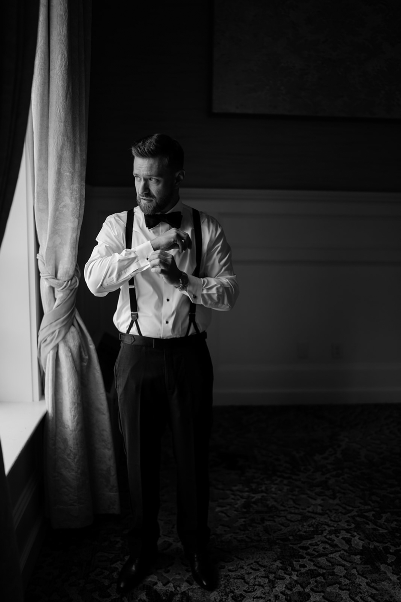 groom getting ready at The Viking Hotel in Newport RI