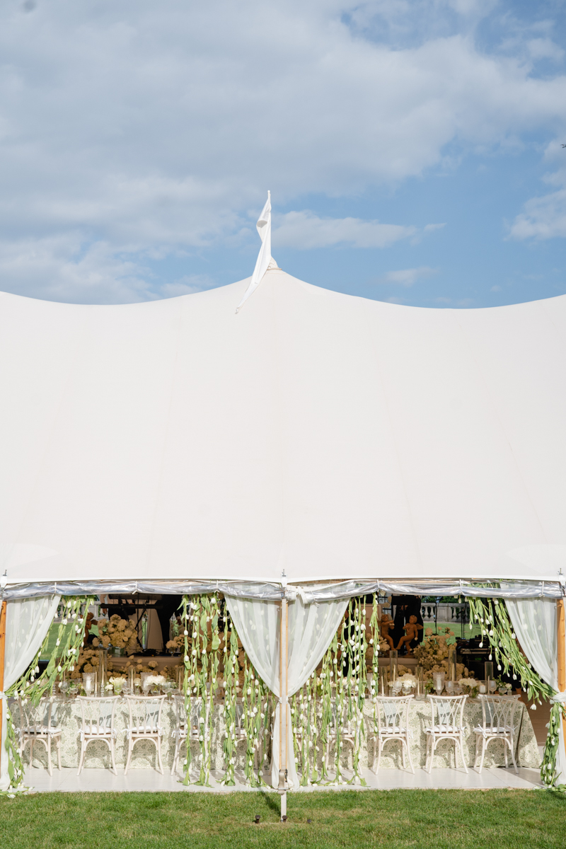 tented wedding reception with tulip draping
