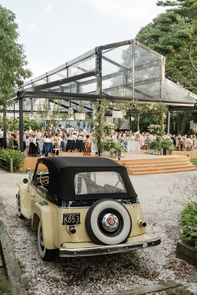 yellow old car at wedding reception