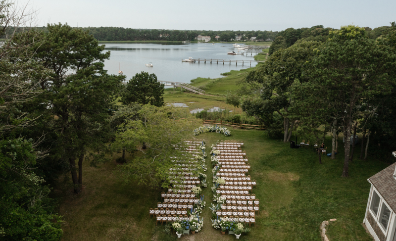 drone shot of ceremony set up