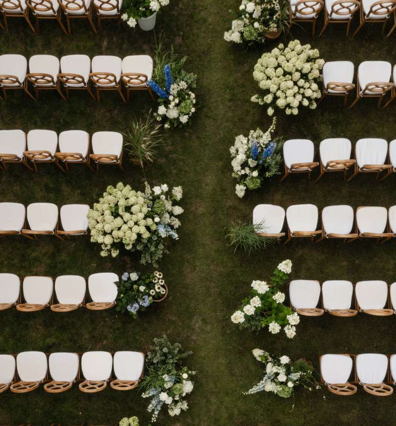 drone shot of ceremony set up