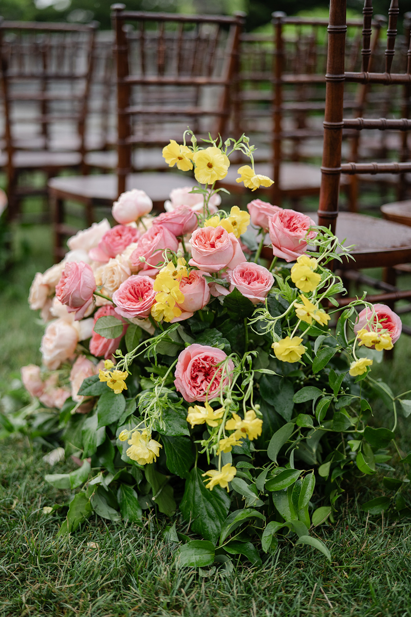 colorful floral at wedding ceremony in Newport ri