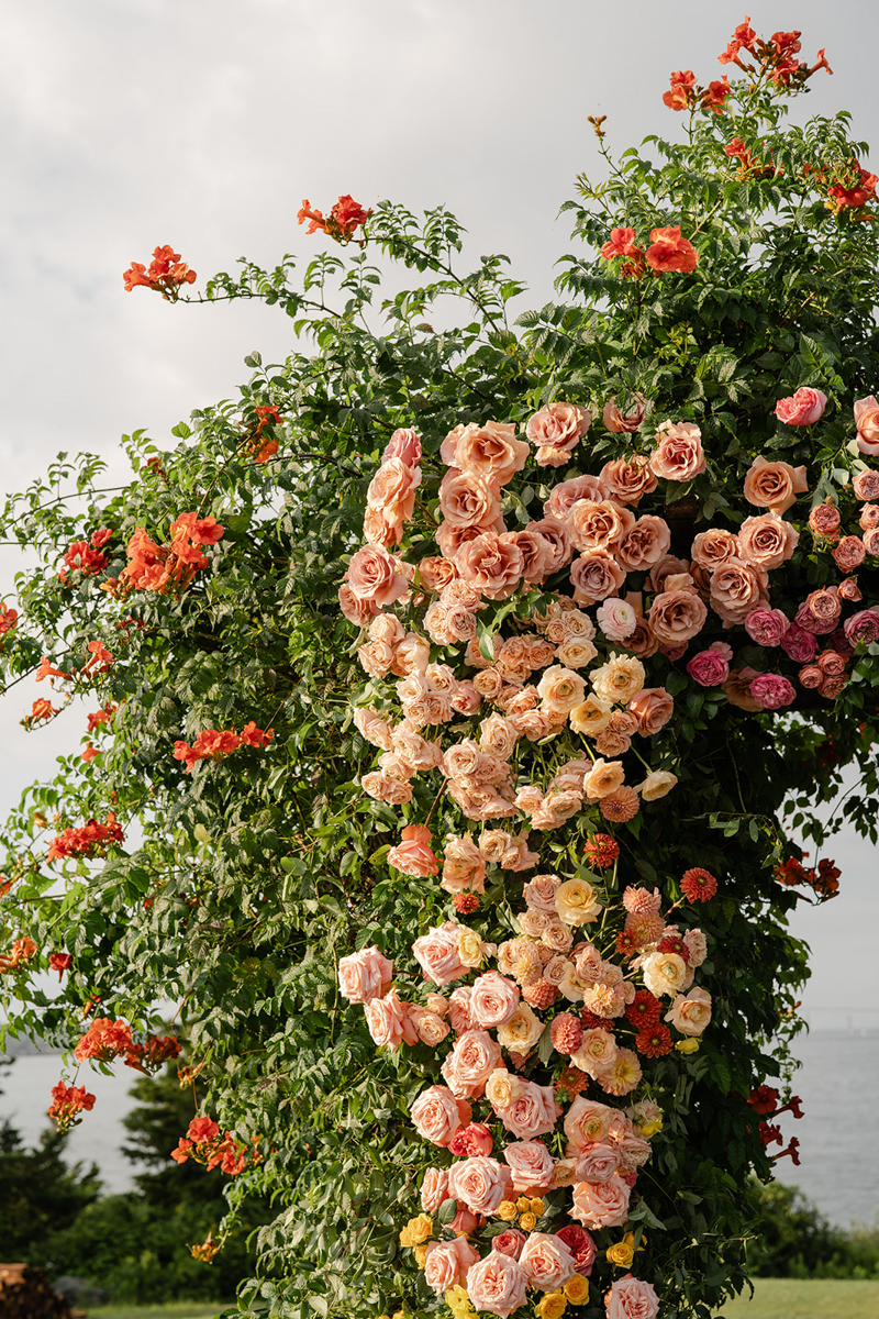 colorful floral at wedding ceremony in Newport ri