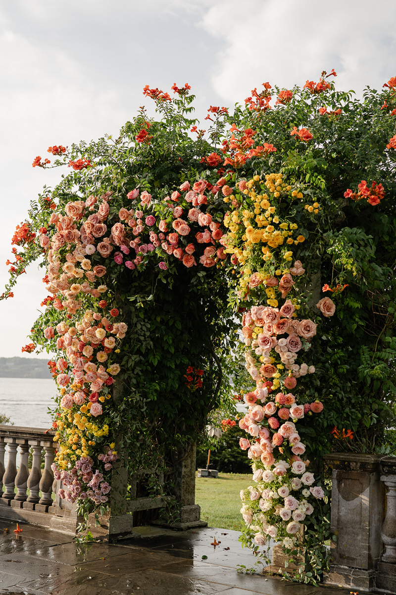 colorful floral at wedding ceremony in Newport ri