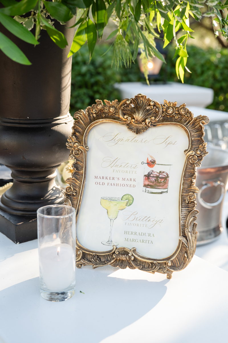 custom cocktail menu in vintage frame