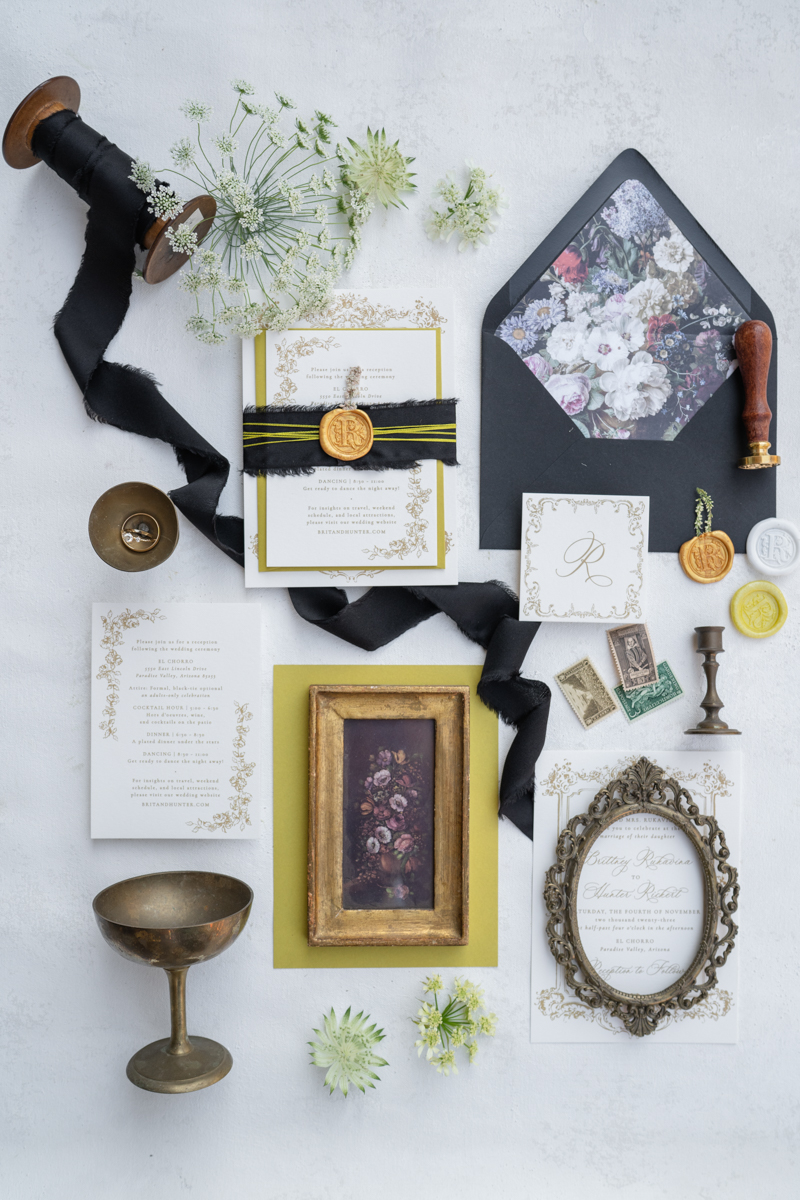 vintage inspired wedding flat lay