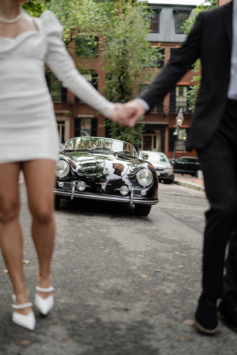 engagement photos with vintage Porsche