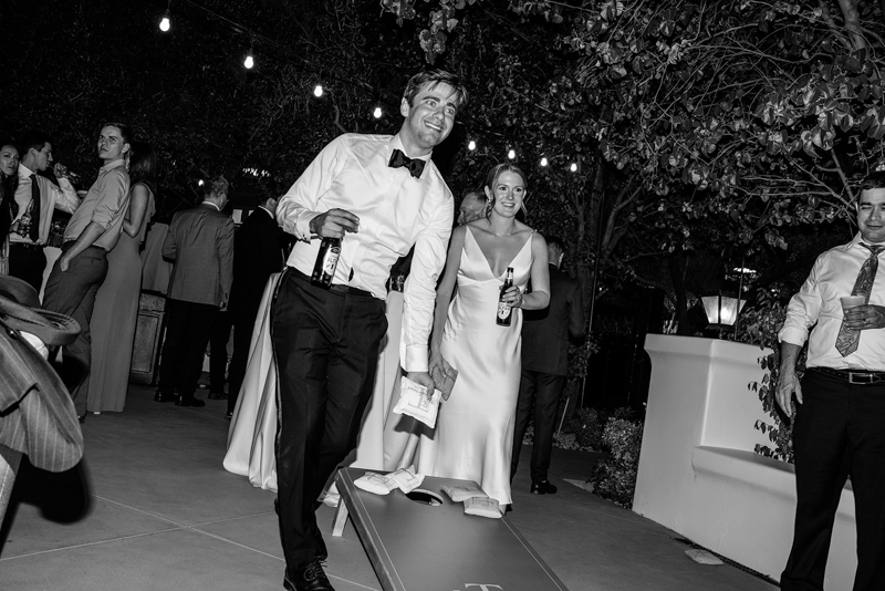 custom bag toss with bride and groom