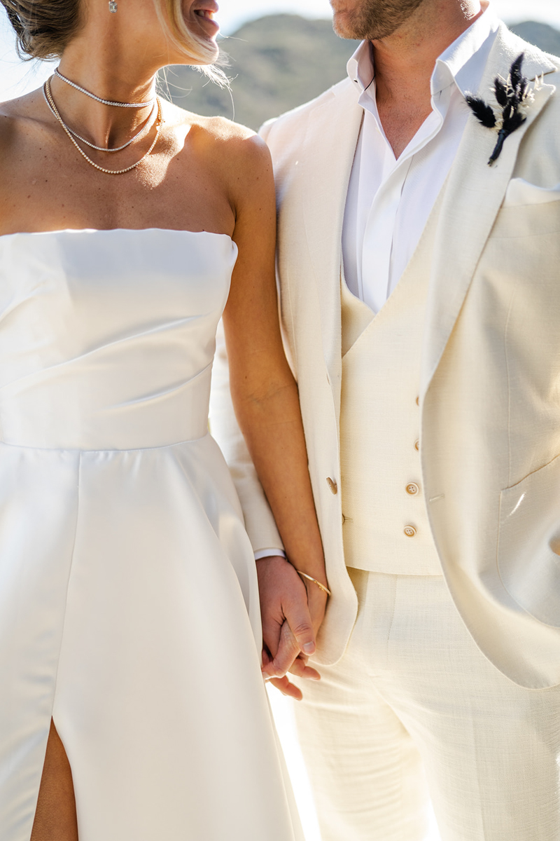 bride and groom in desert wedding