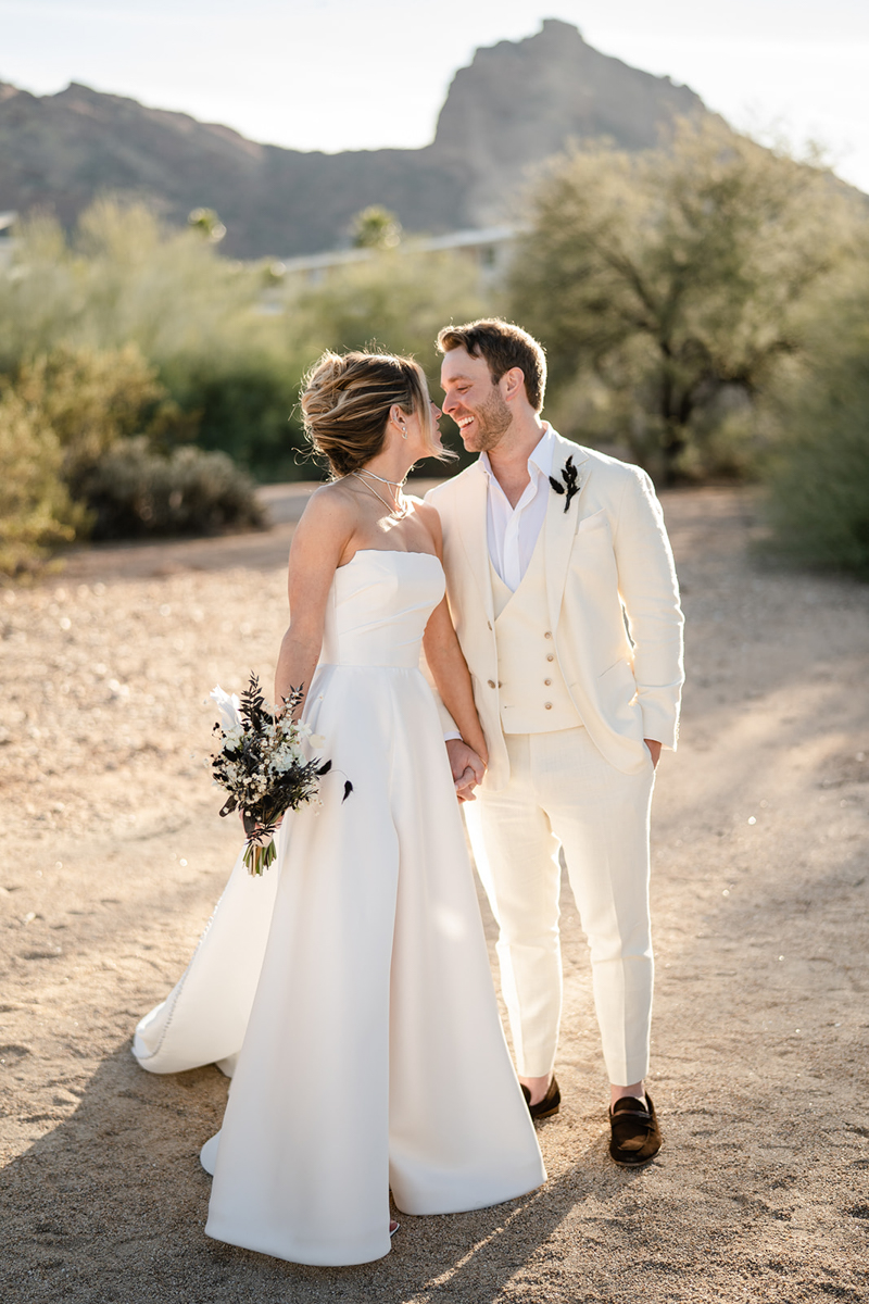 bride and groom in the desert