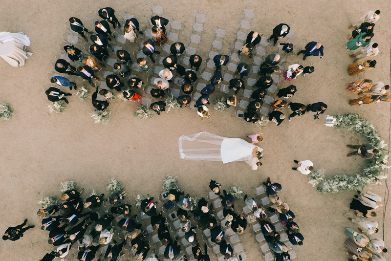 drone photography at desert wedding