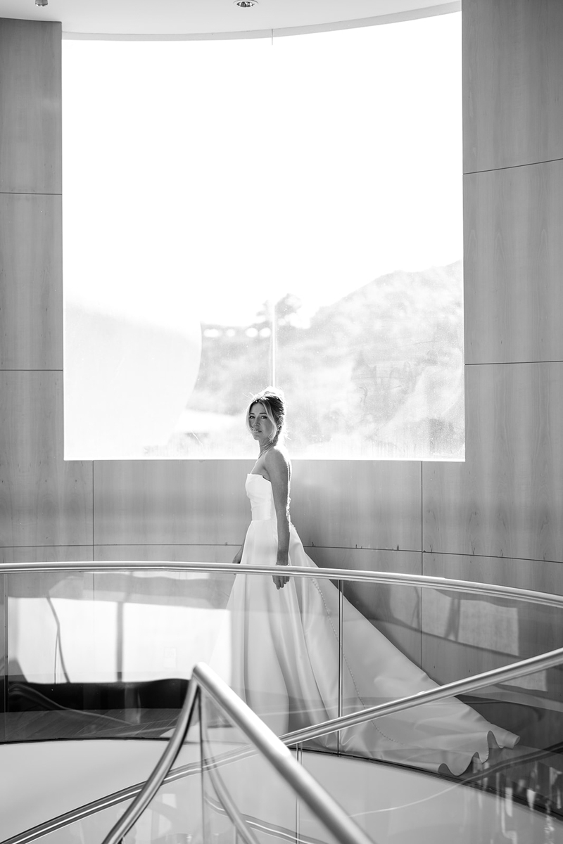 bride in mid century modern house