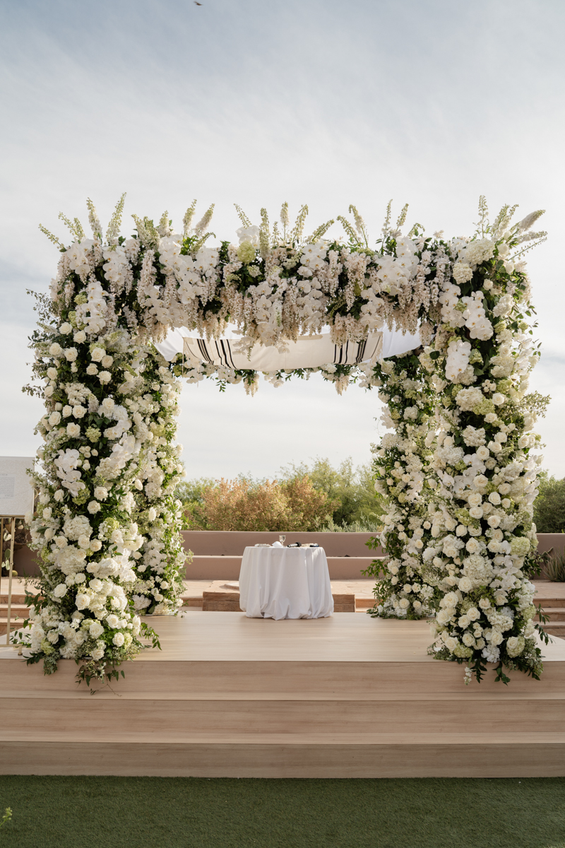 white and green Sophia Richie inspired chuppah