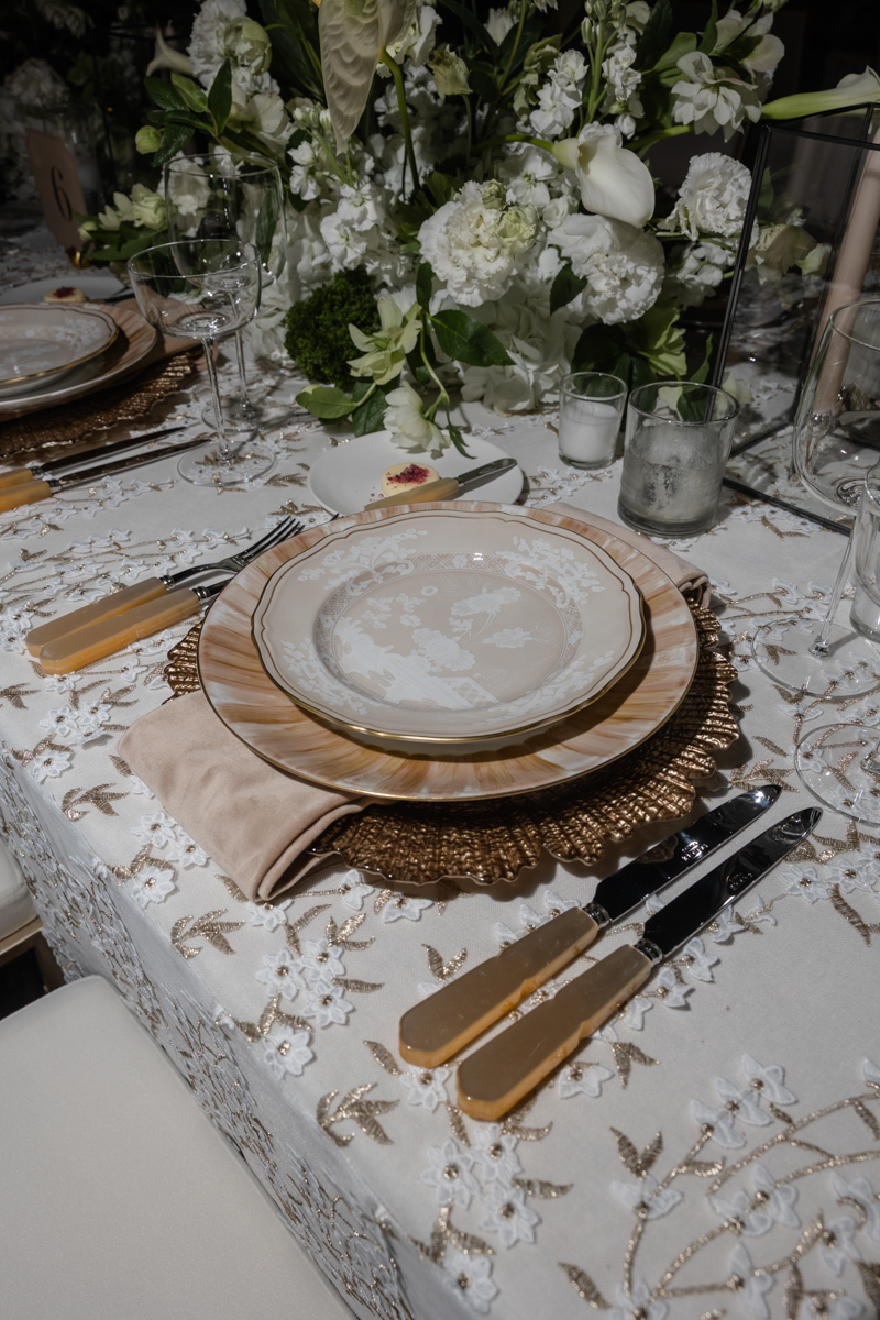 white and green wedding reception