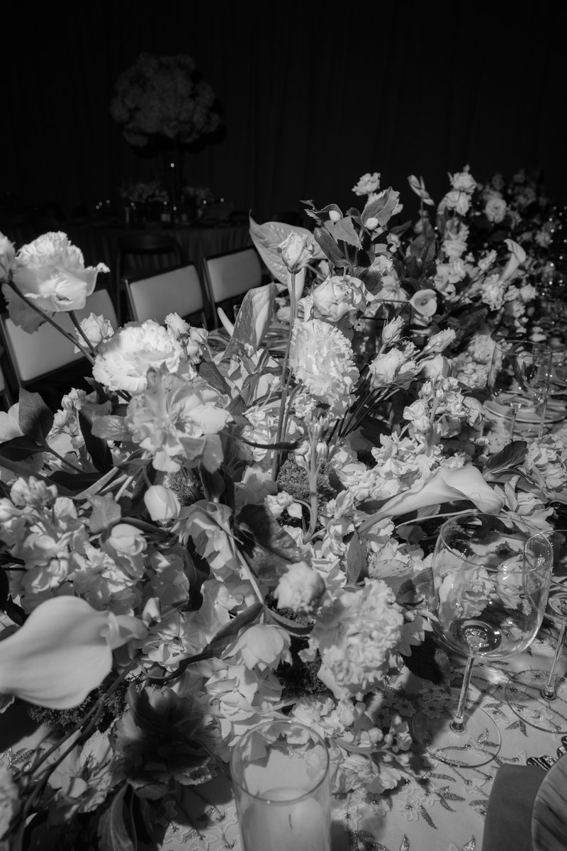 white and green wedding reception