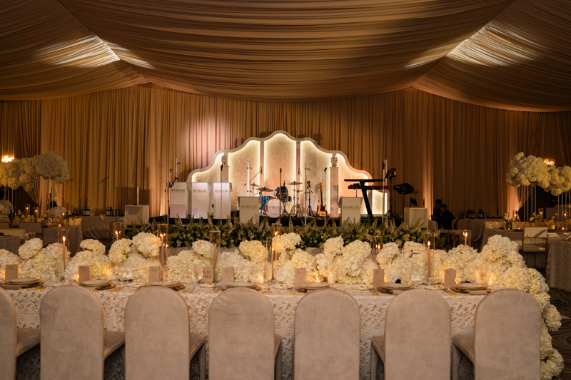 draped ballroom with candles