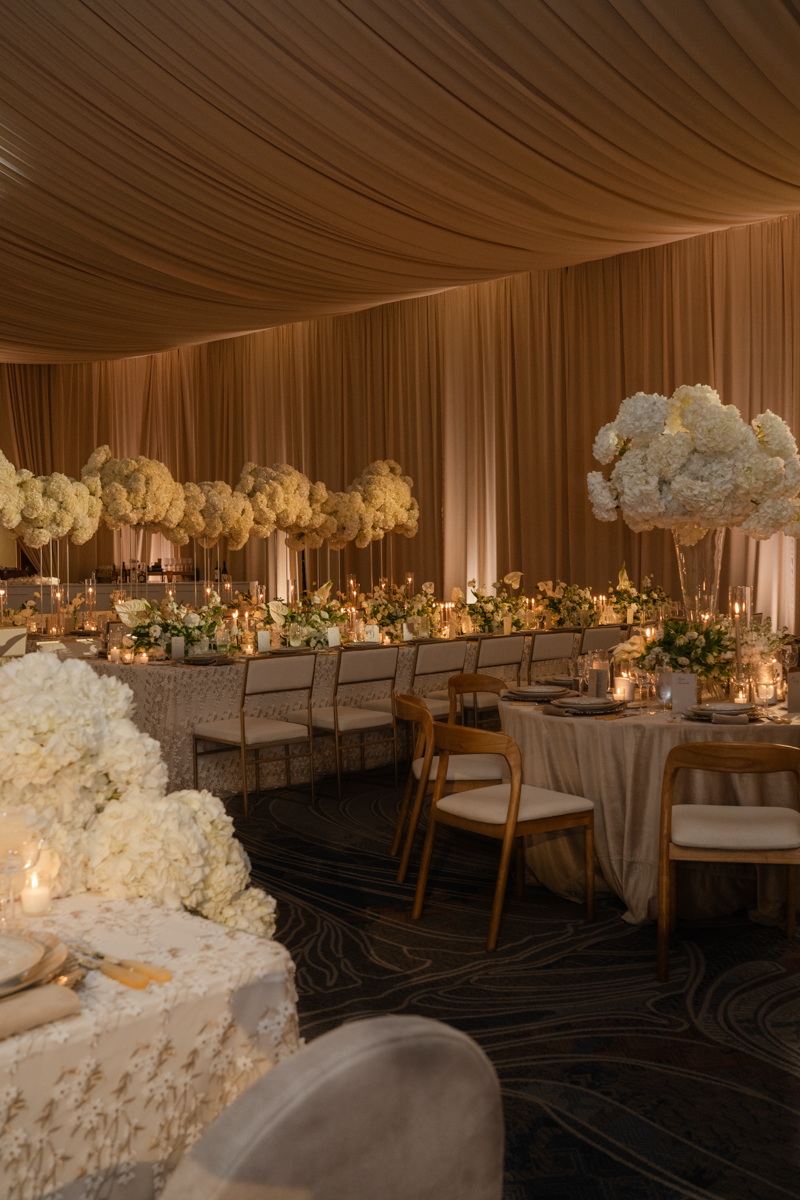 draped ballroom with candles