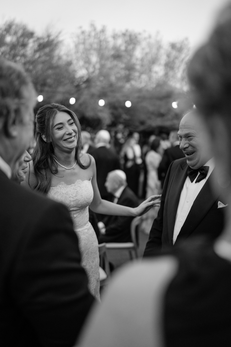 bride and dad at cocktail hour 