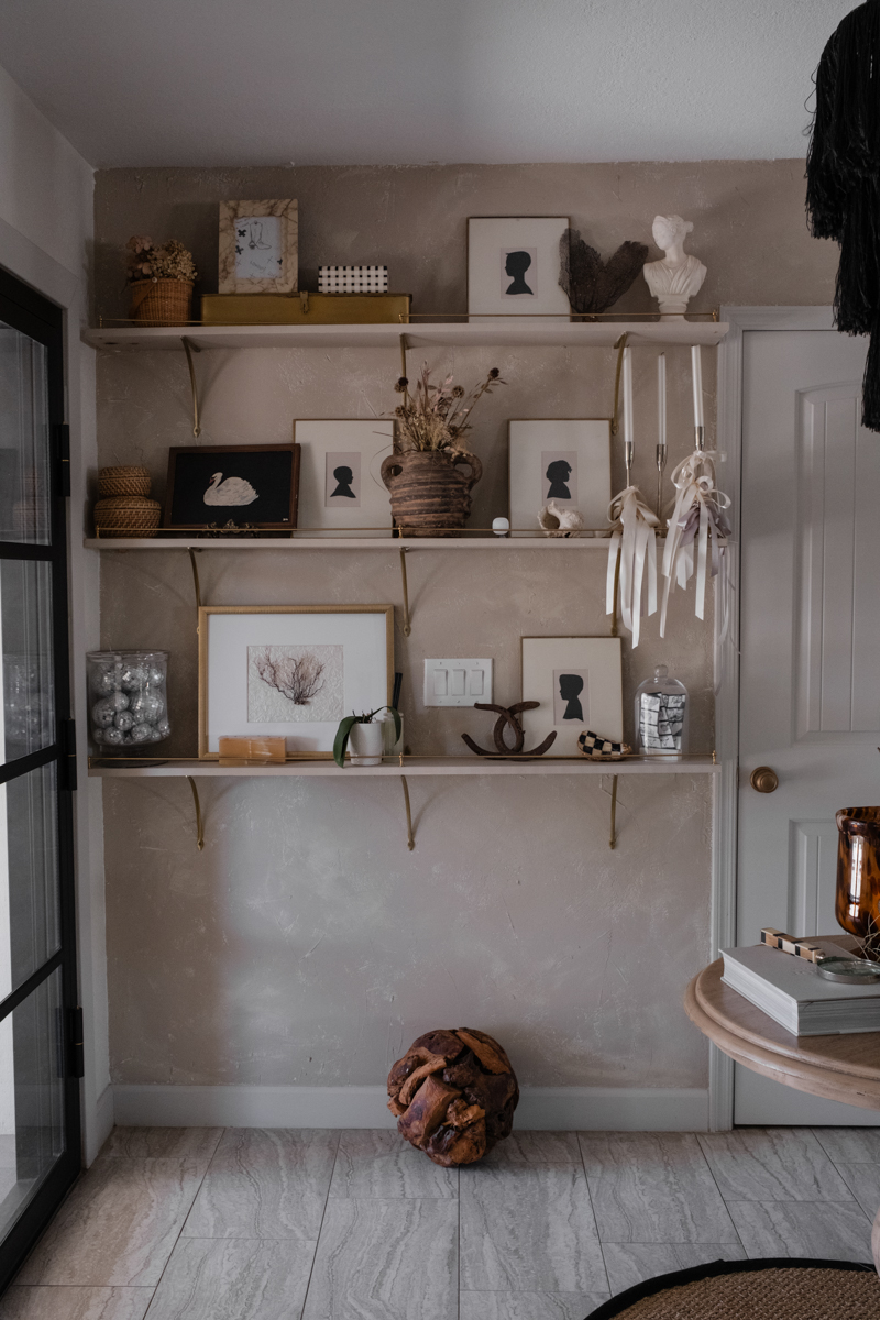 lime wash walls with shelves